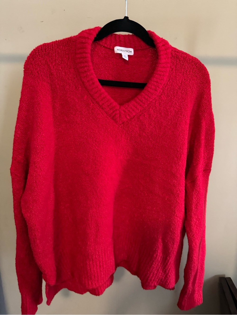 Nordstrom Merino Wool Bright Red V-Neck Sweater